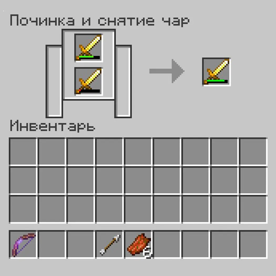 Minecraft. Как сделать точило: починка и снятие зачарований - изображение