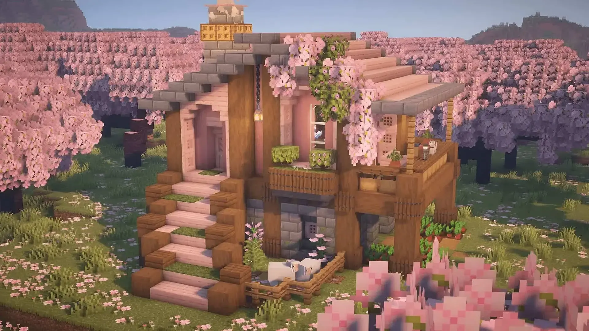 Вишнёвая роща в Minecraft: где найти и как использовать розовое дерево - изображение