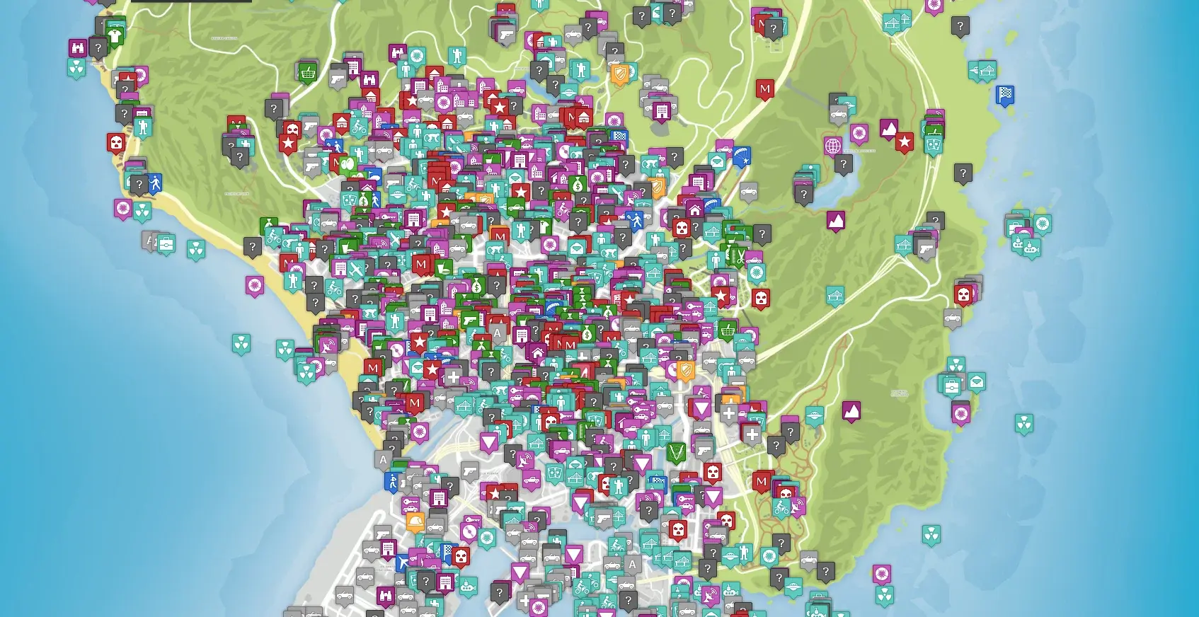 Карта GTA 5: районы Лос-Сантоса, гора Чилиад и острова - изображение